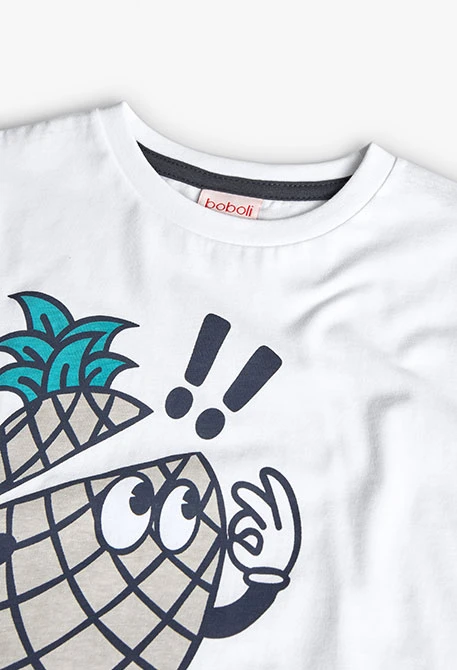 Conjunto de punto de camiseta para niño en color blanco y bermudas en color gris