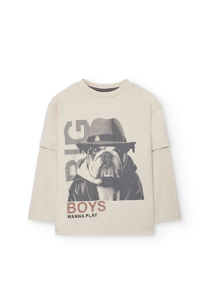 T-shirt garçon en coton beige