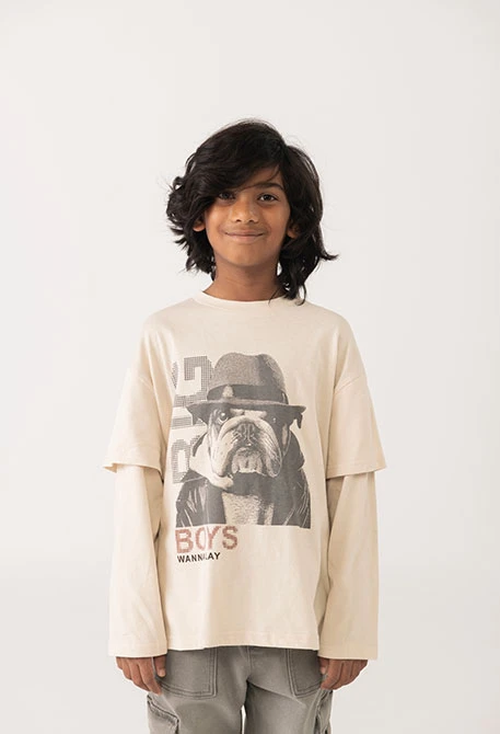 T-shirt garçon en coton beige