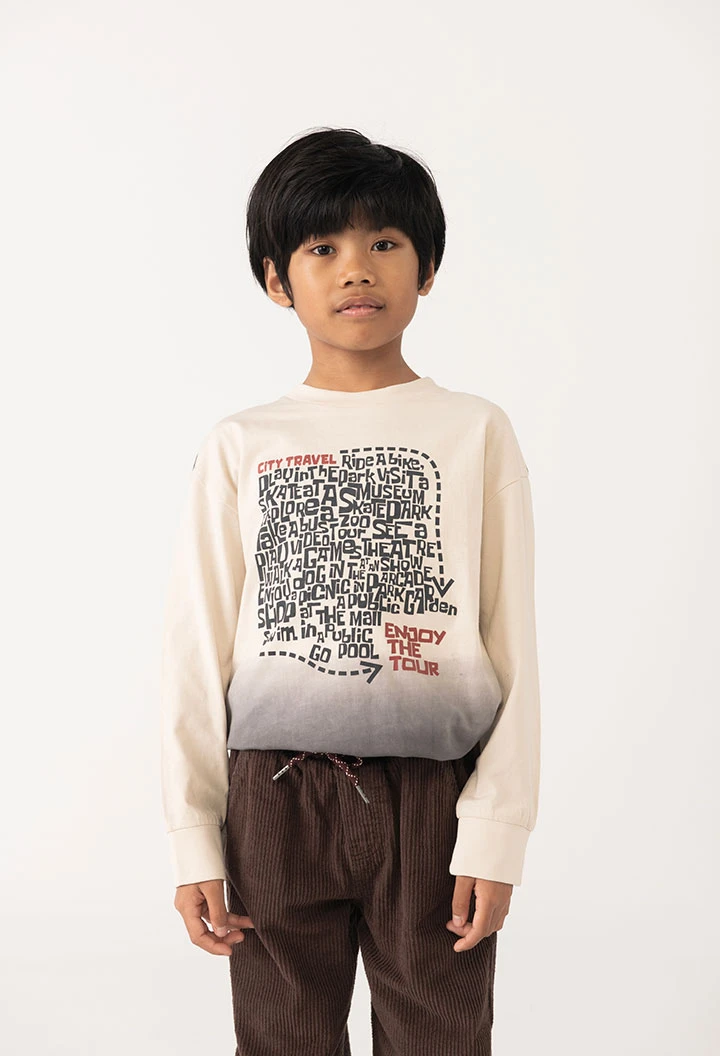 Beiges Baumwoll-Jungen-T-Shirt mit Aufdruck