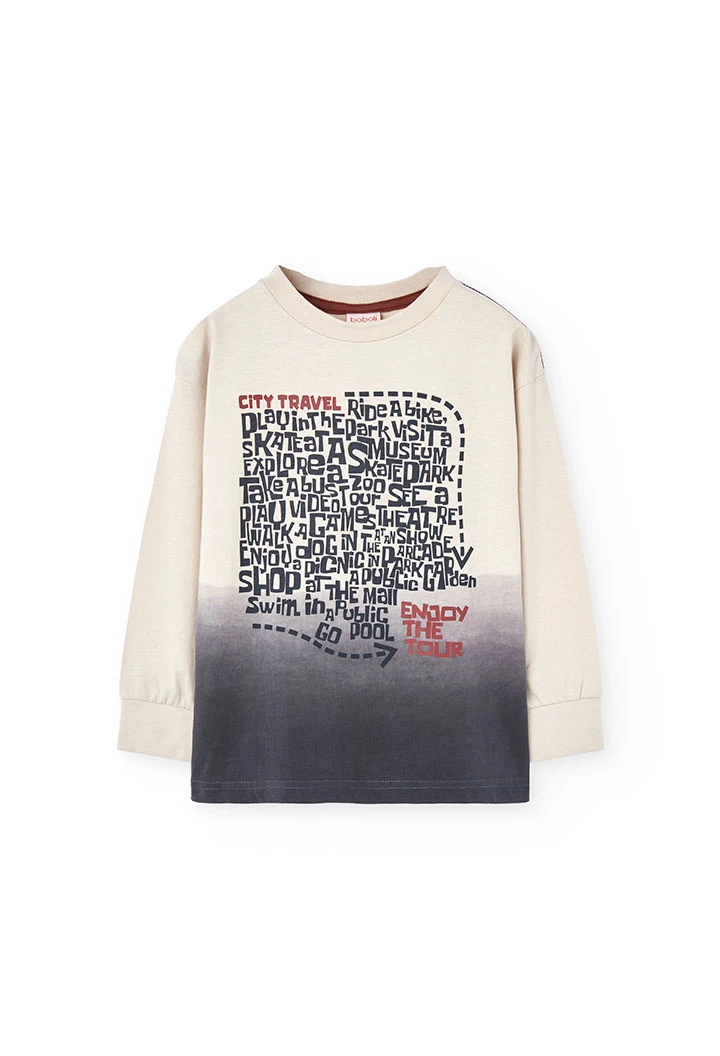 Beiges Baumwoll-Jungen-T-Shirt mit Aufdruck