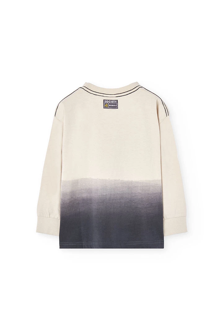 Beiges Baumwoll-Jungen-T-Shirt mit Aufdruck