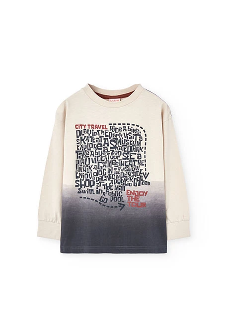 T-shirt garçon coton beige imprimé