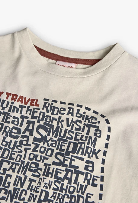 Beiges Baumwoll-Jungen-T-Shirt mit Aufdruck