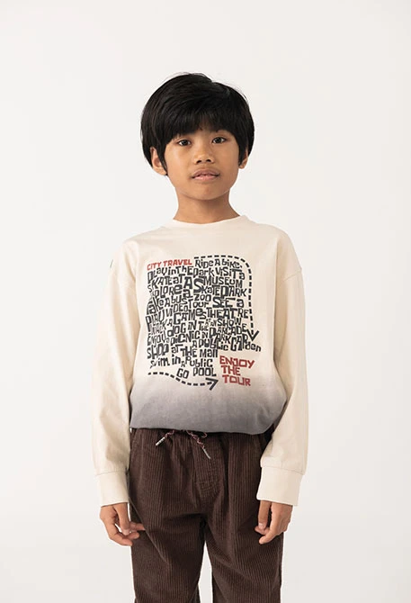 T-shirt garçon coton beige imprimé