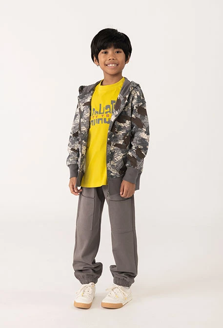 Pantalon garçon en molleton élastique gris