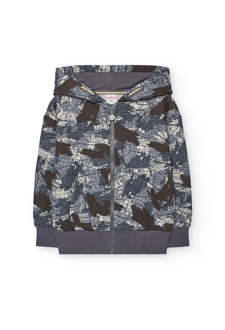 Printed fleece jacket for boy in grey.