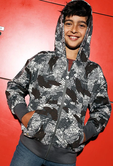 Bedruckte graue Jacke für Jungen aus Plüsch