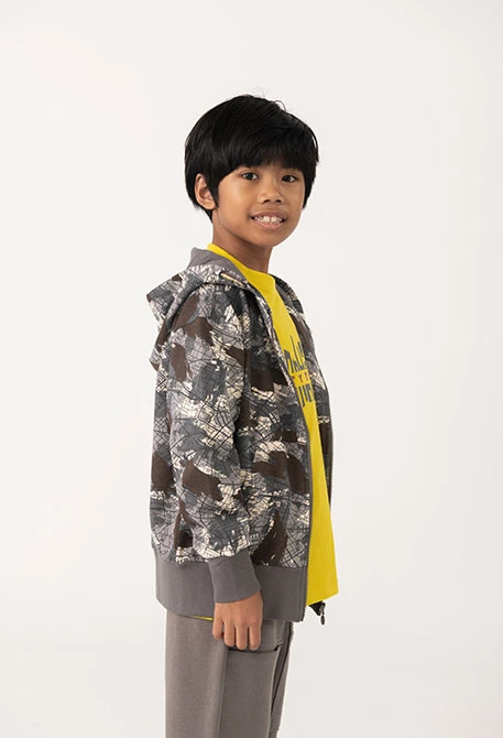Printed fleece jacket for boy in grey.
