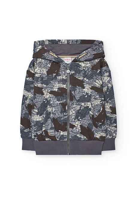 Printed fleece jacket for boy in grey.
