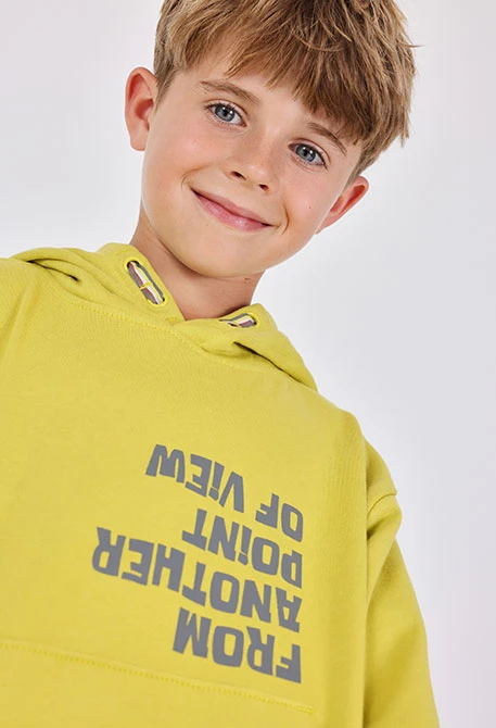 Sudadera niño felpa con capucha verde