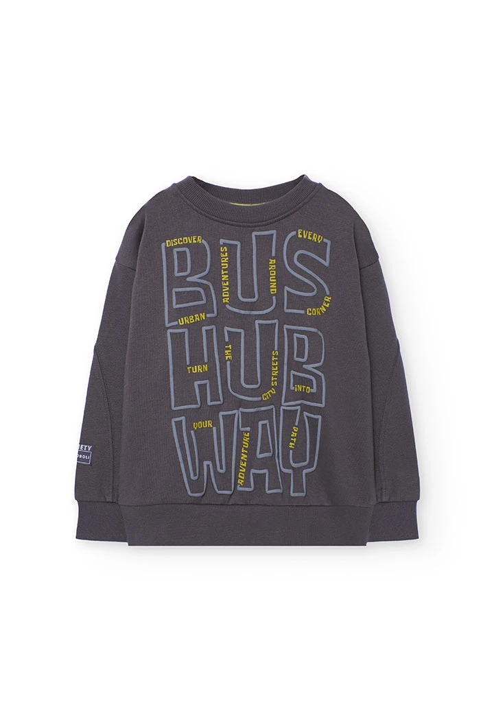 Grey fleece sweatshirt with letters for boy