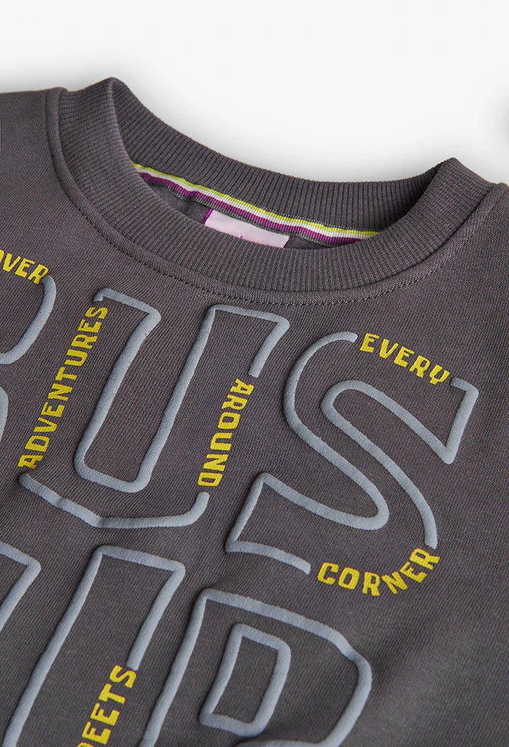 Grauer Fleecepullover für Jungen mit Buchstaben