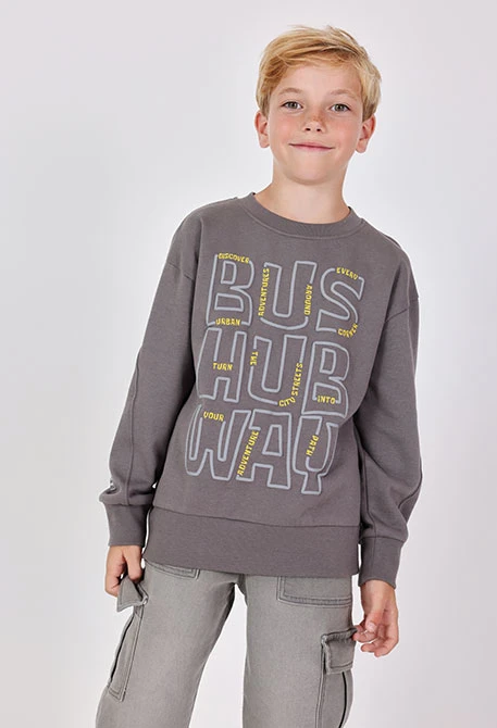 Sweat-shirt garçon en molleton gris avec lettres