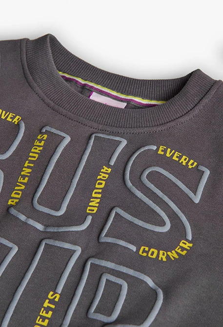 Grey fleece sweatshirt with letters for boy