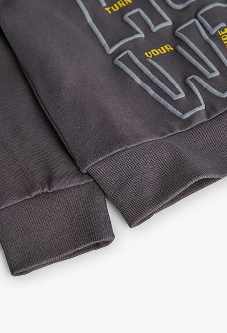 Grey fleece sweatshirt with letters for boy