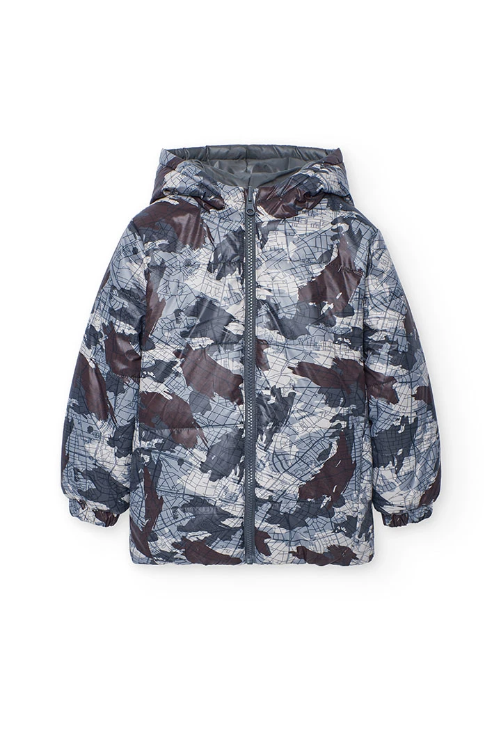 Grey technical fabric reversible boy´s parka