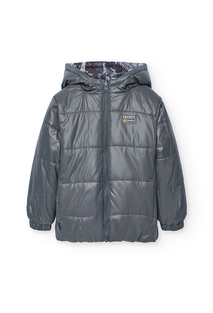 Parka garçon réversible en tissu technique gris