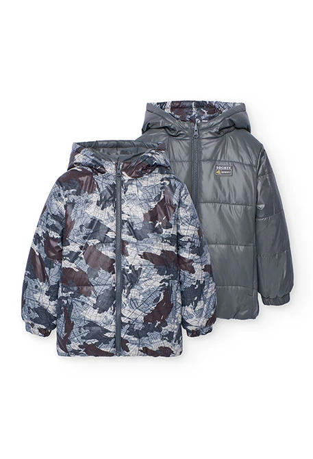 Grey technical fabric reversible boy´s parka