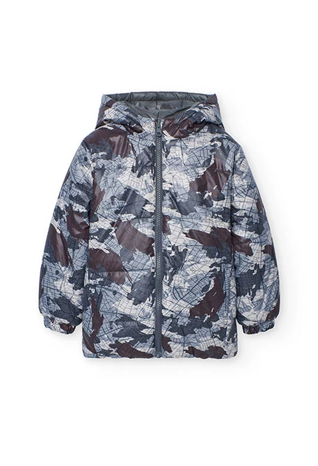 Parka garçon réversible en tissu technique gris