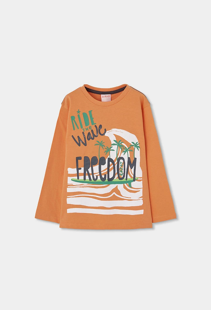 Camiseta de niño naranja estampado