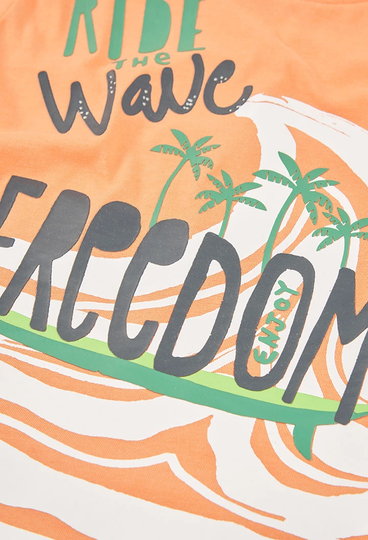 Camiseta de niño naranja estampado