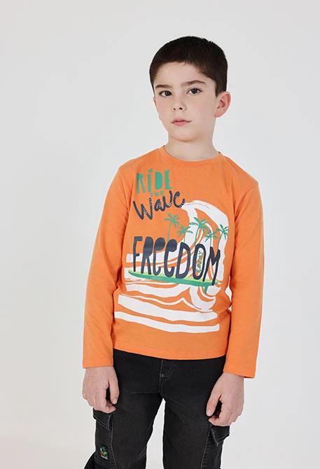 Camisola de criança laranja estampada