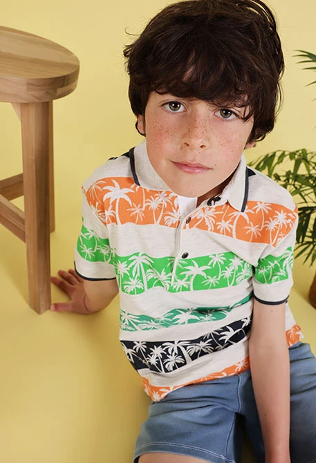 Polo de algodão estampado menino