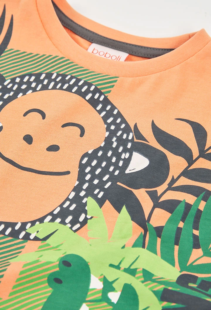 Camiseta de malha de algodão laranja criança