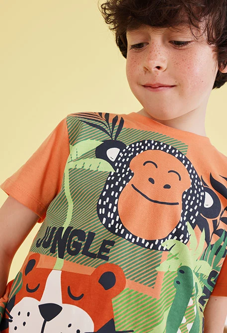 Camiseta de malha de algodão laranja criança