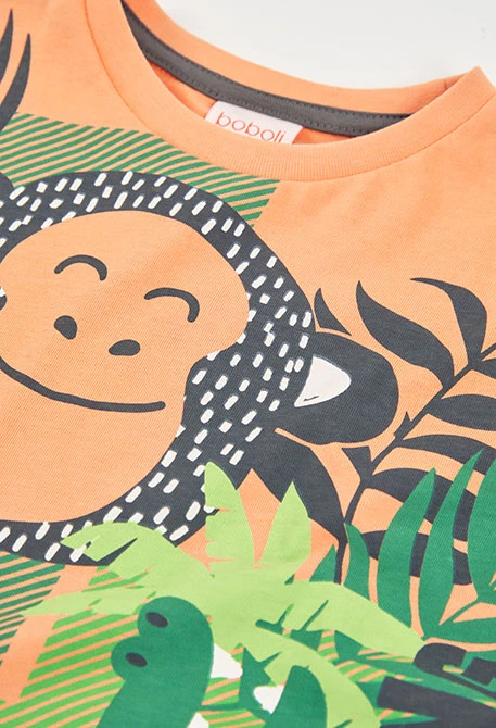 Camiseta de malha de algodão laranja criança