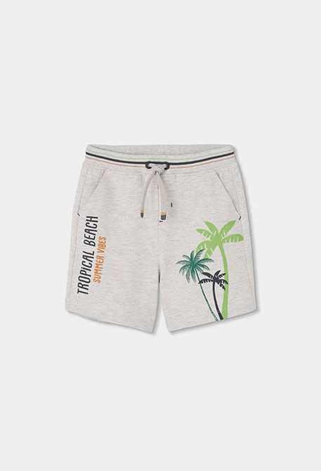 Grey knitted shorts with palm trees