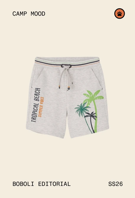 Grey knitted shorts with palm trees