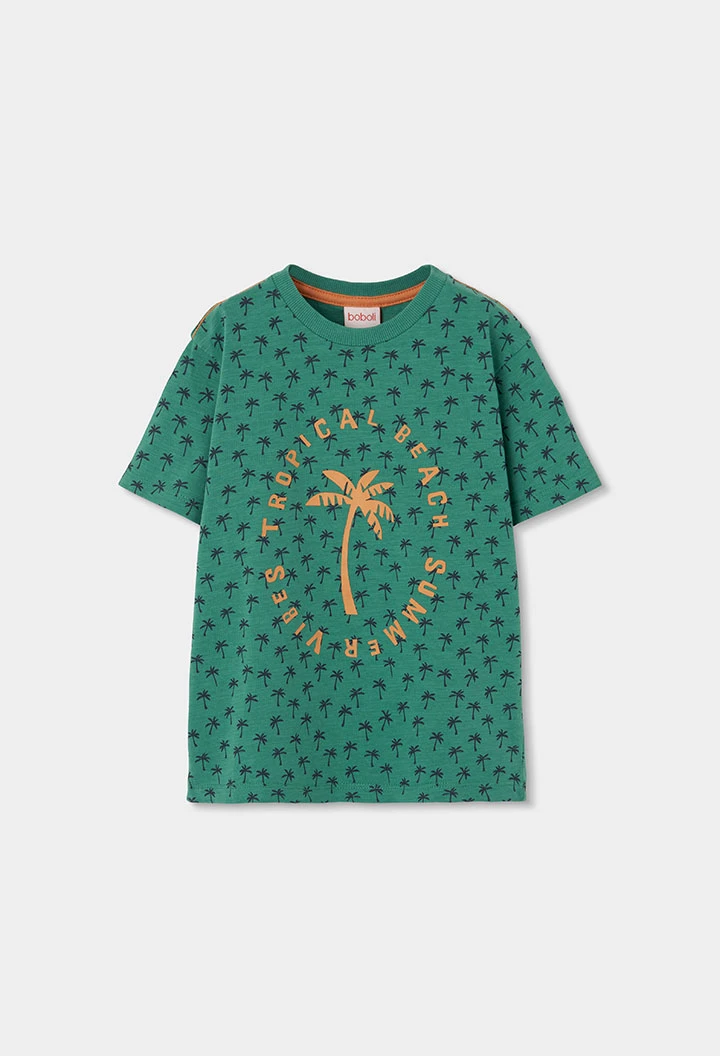 Bedrucktes grünes Baumwoll-T-Shirt für Jungen.