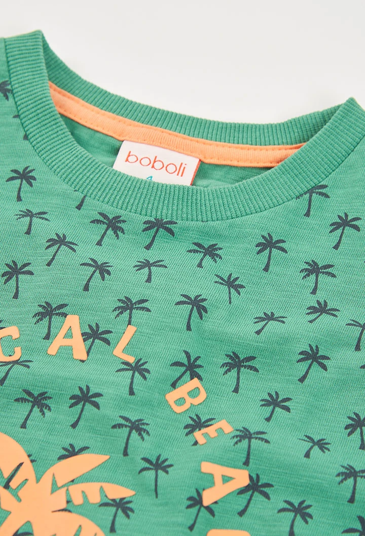 Camiseta niño algodón estampada verde