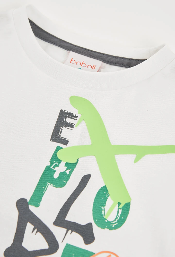 Camiseta niño algodón blanco estampado