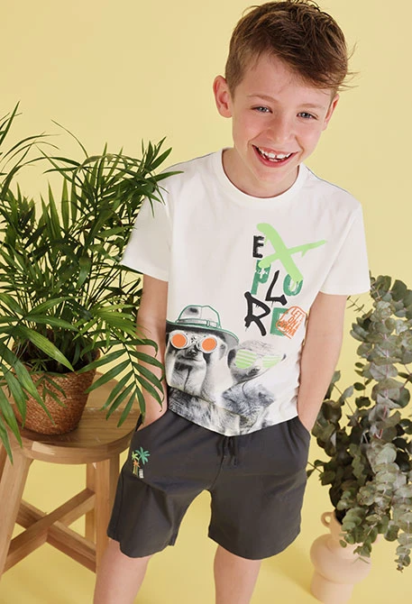 Camiseta niño algodón blanco estampado