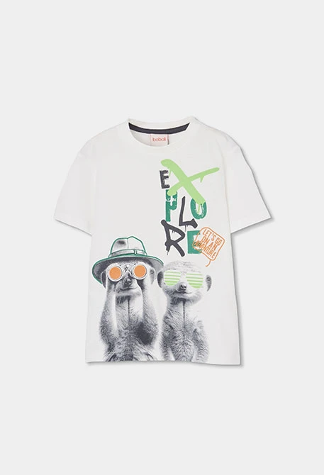 Boy?s white cotton printed T-shirt