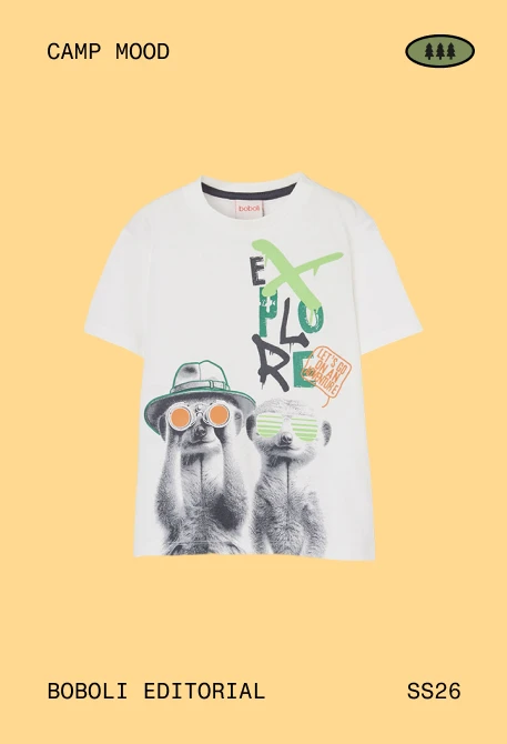T-shirt garçon coton blanc imprimé