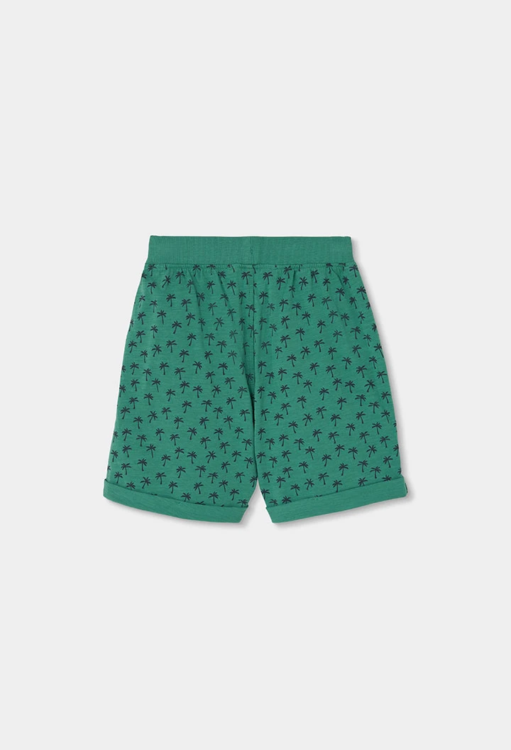 Green printed knit shorts