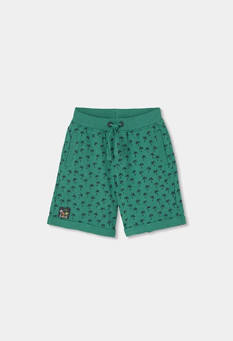Green printed knit shorts