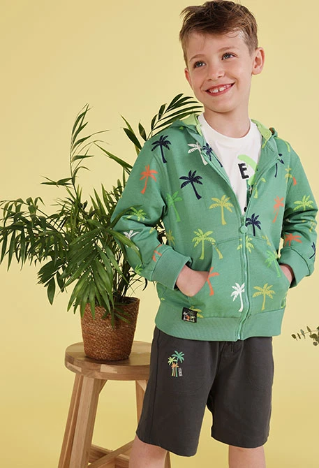 Chaqueta de niño en verde palmeras