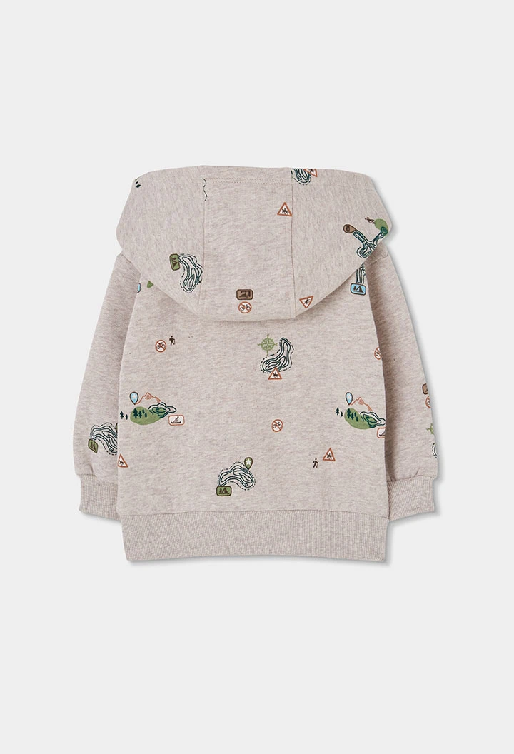 Sudadera felpa niño beige estampado aventura