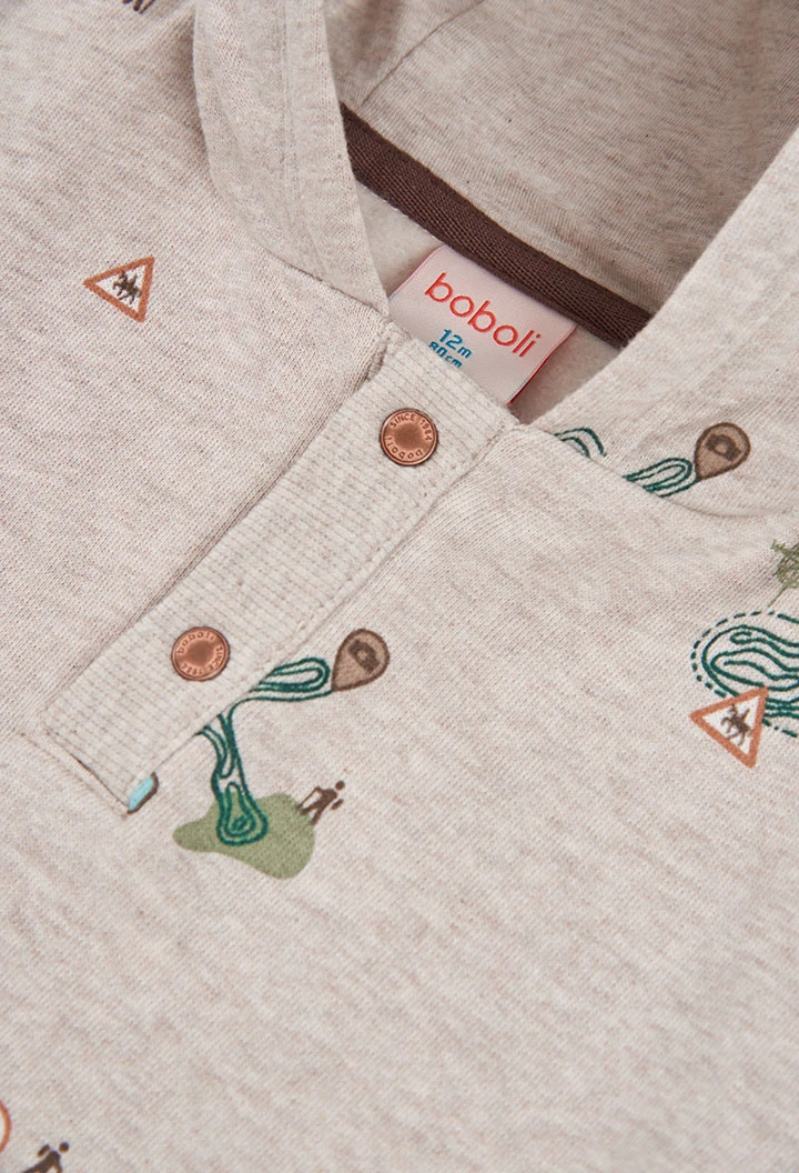 Sudadera felpa niño beige estampado aventura
