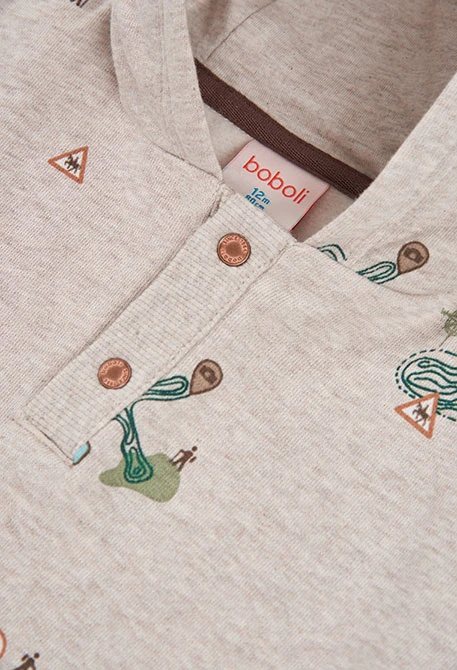 Sudadera felpa niño beige estampado aventura
