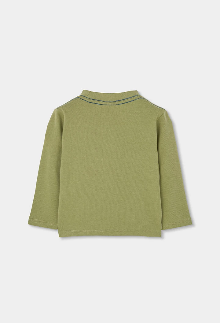 Camiseta punto niño verde estampado oso aventura