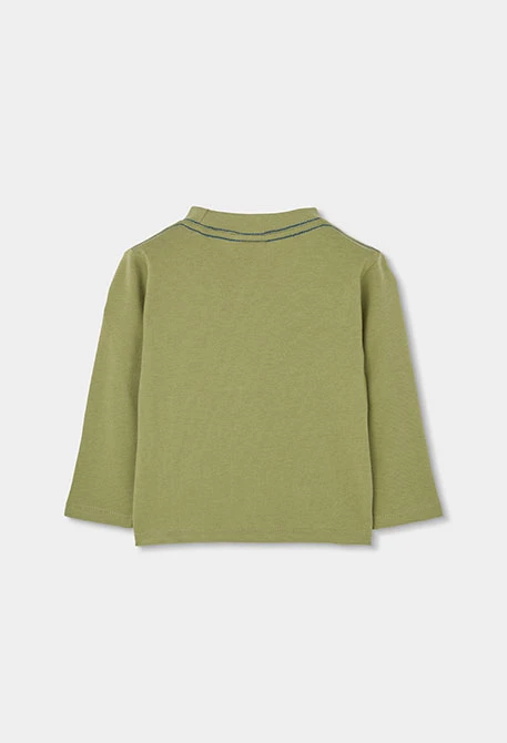 Jungen-Strickshirt grün mit Bären-Abenteuer-Aufdruck