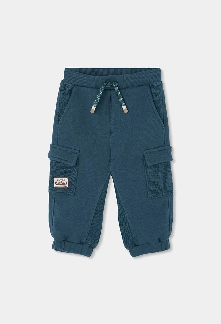 Pantalón felpa niño verde con bolsillos cargo