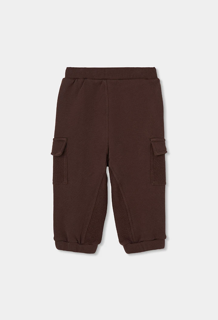 Brown cargo fleece trousers for boys