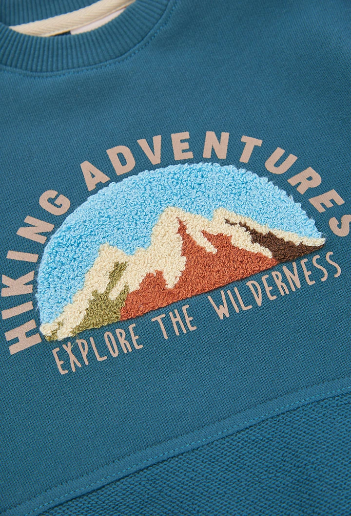 Sudadera felpa niño verde bordado montañas